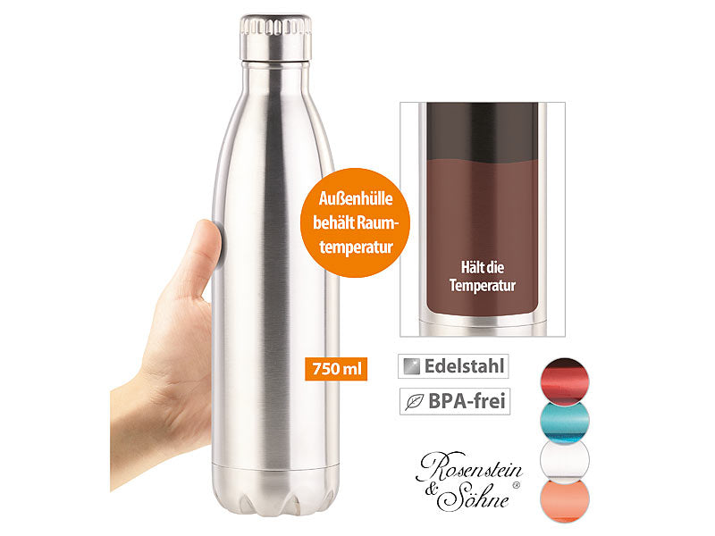 Doppelwandige Vakuum-Isolierflasche aus Edelstahl, 750 ml